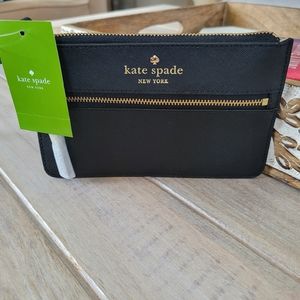 Kate Spade Mikas Pond Bee Black Leather Wristlet Wallet